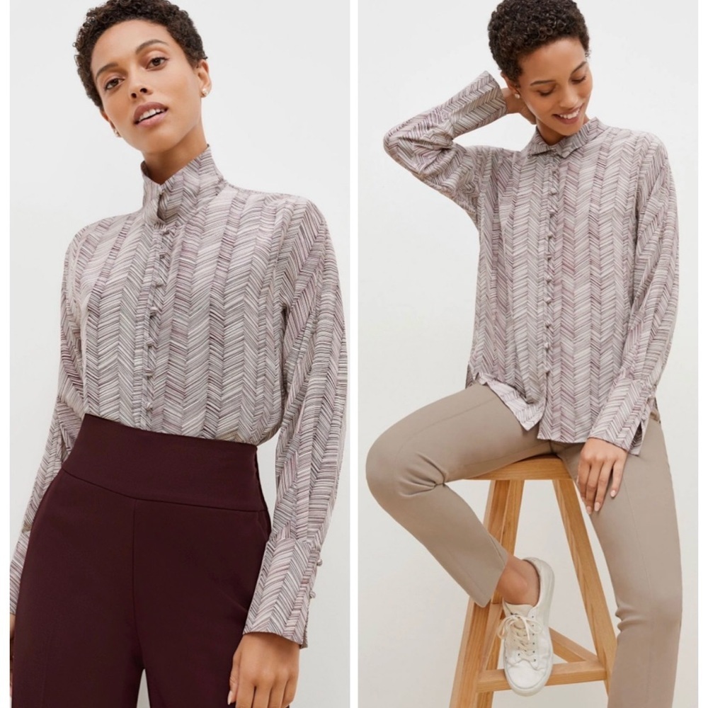 M.M. Lafleur Bridget Blouse Silk Fine Herringbone  Size XS